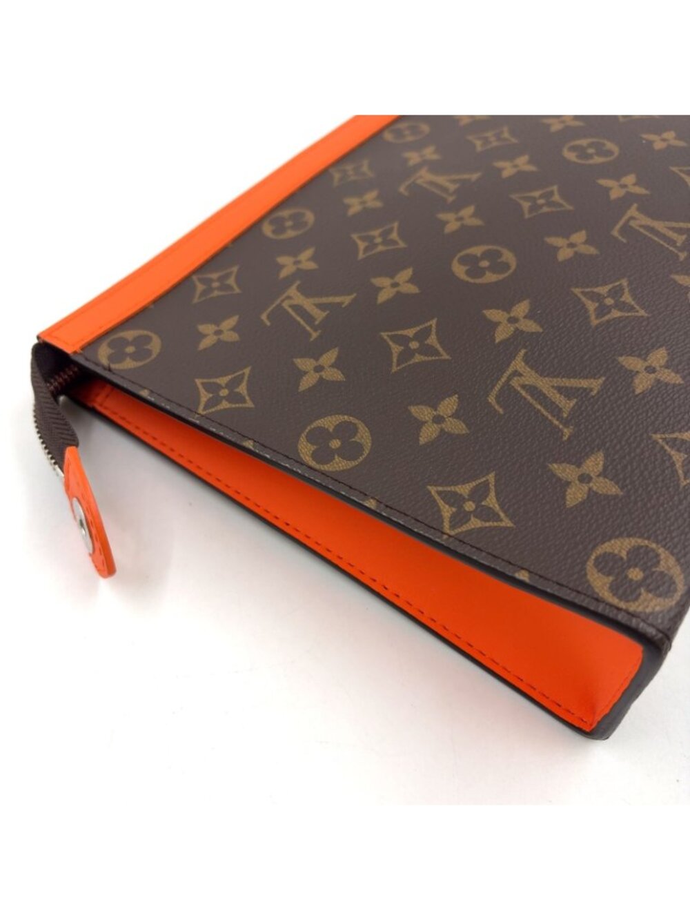 Louis Vuitton Pochette Voyage MM Monogram Macassar Leather Orange Brown Clutch - Picture 14 of 15